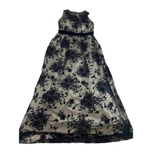 Eliza J Women's Black Mesh Embroidered Floral Maxi Dress - 14 - Picture 1 of 12